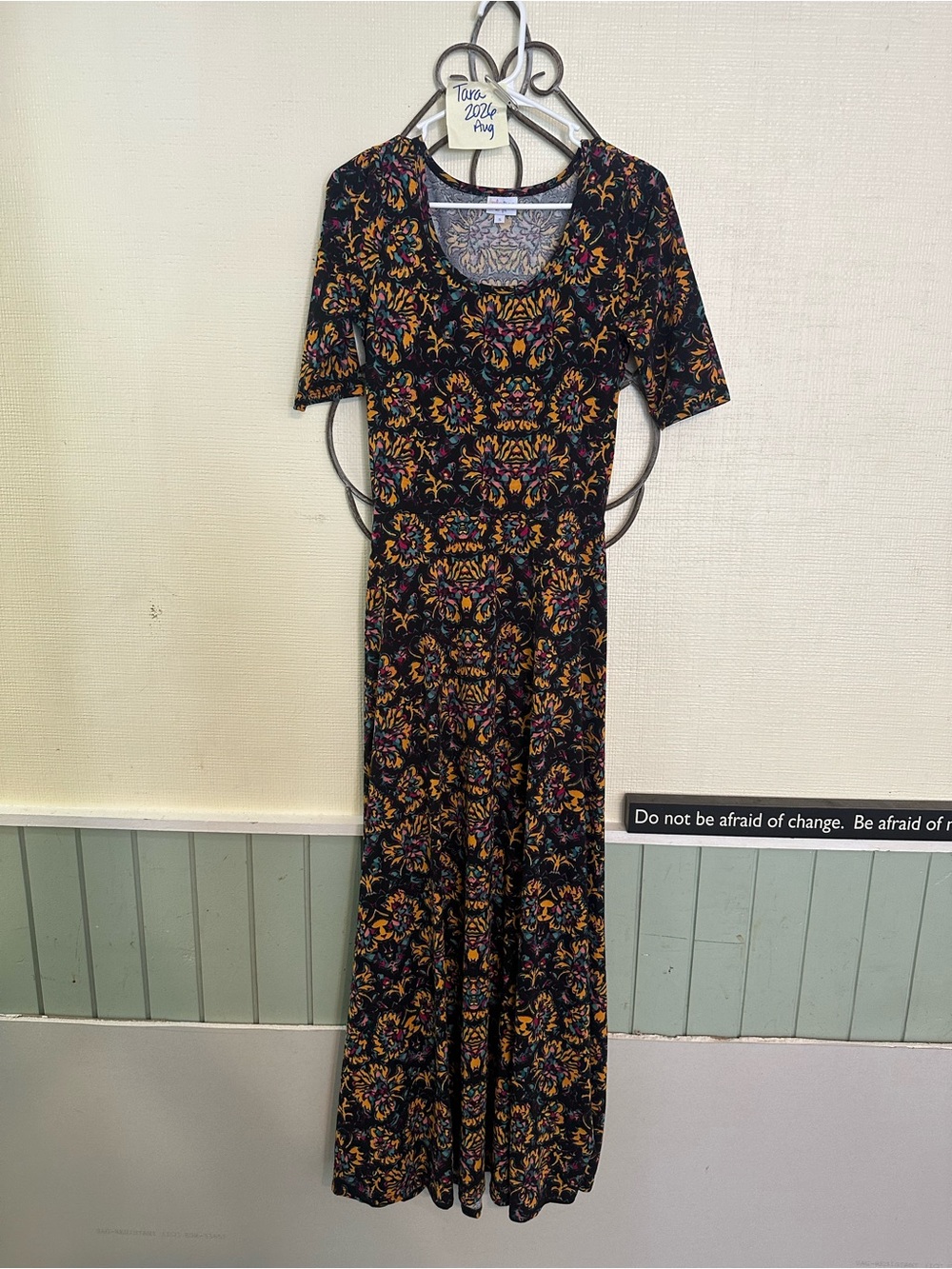 LuLaRoe Black Maxi Dress with Yellow and Pink Floral Print